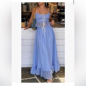 Blue Two Piece Maxi Skirt Set